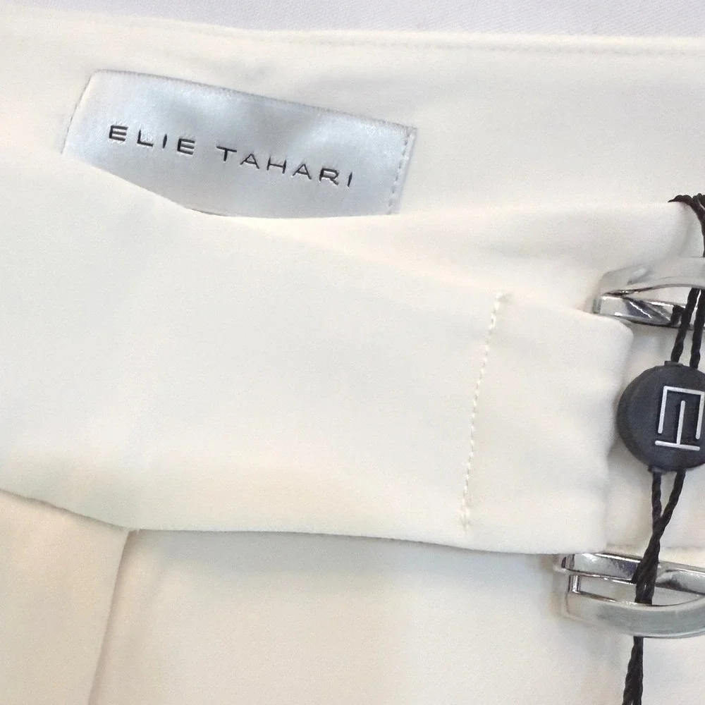 Elie Tahari T Tahari White‎ Crepe Wide Leg Cropped Pants D-Ring Belt Size 8 NEW